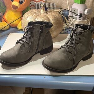 Gray Lace-Up Ankle Boots